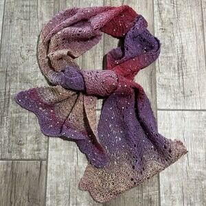 Handknit Lacy Scarf Mohair Pinks Sequins Beautiful Warm Soft Excellent Condition